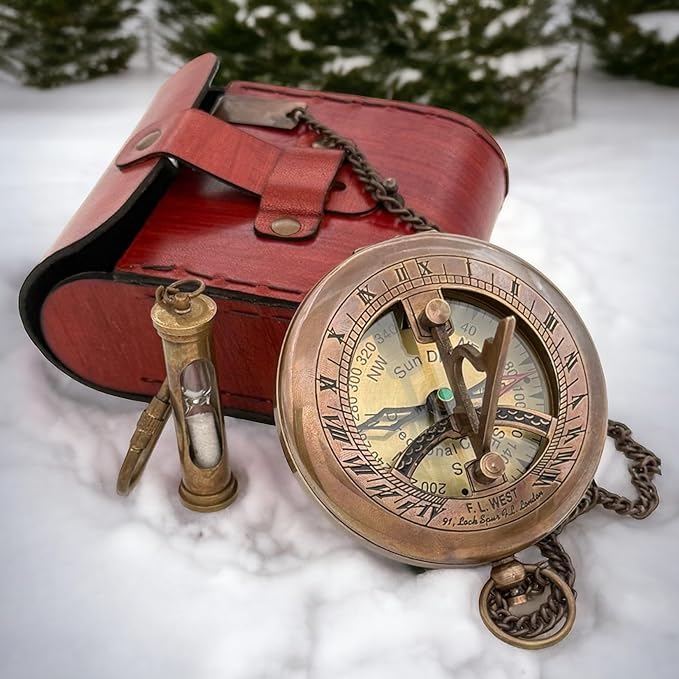 Anniversary Sundial Compass Gift for Him or Her–Antique Brass & Copper Nautical Sundial Compass, Unique 20th 25th 40th 50th Wedding Vintage Ship Replica Sundial Clock