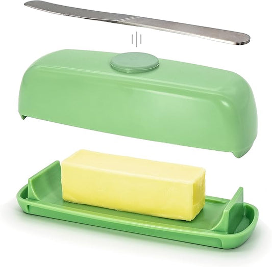 Butter Hub Butter Dish with Lid and Knife, Magnetic Butter Keeper, Easy Scoop, No Mess Lid, Plastic, Dishwasher Safe (Pistachio)