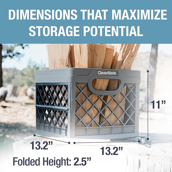 CleverMade Collapsible Milk Crate, Stone, 3PK - 25L (6 Gal) Stackable Storage Bins, Holds 50lbs Per Bin - Clevercrates are Heavy Duty, Plastic Collapsible Storage Crate for Multi Purposes