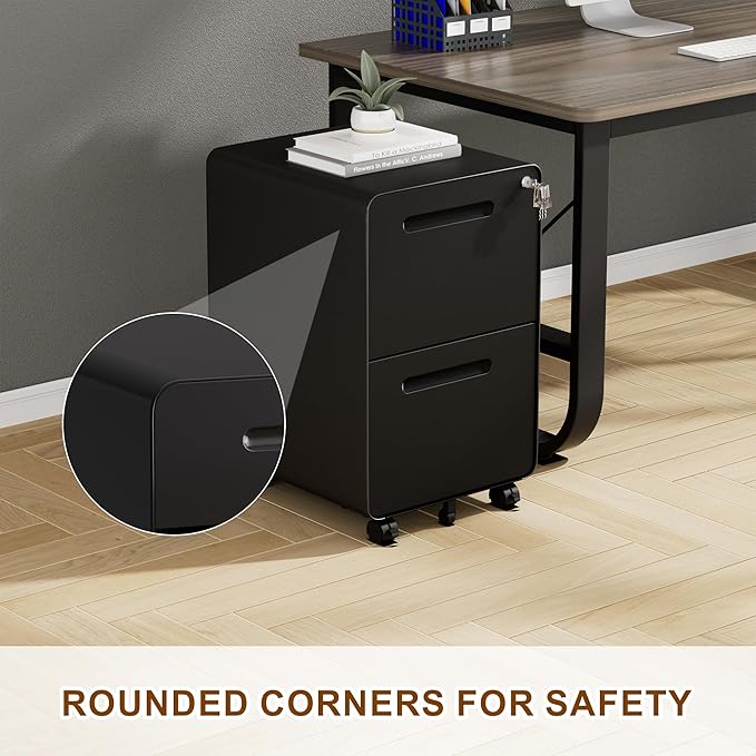 2 Drawer File Cabinet with Lock and 4 Keys, Mobile Metal Filing Cabinet, File Cabinets for Home Office, Under Desk, Pre-Assembly, File Drawer, Letter/Legal/A4 Hanging File Folders