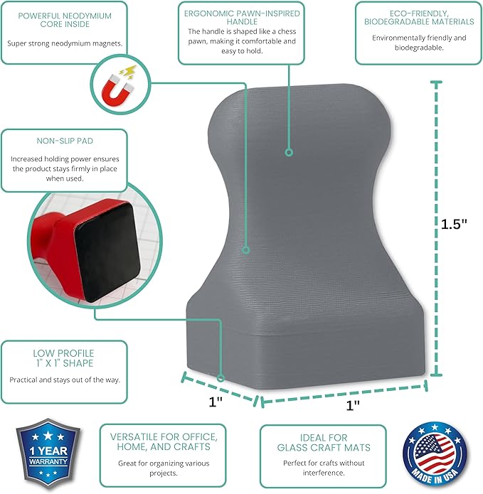 Glassboard Studio MiniPawn Magnet - Strong Neodymium Rare Earth Magnets for Fridge, Whiteboard, Locker & Magnetic Glassboards - Ideal for Crafting & Office Use - Strong Fridge Magnets (Steel Gray, 2)