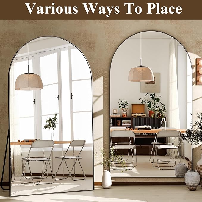GLSLAND 72" x 44" Arched Full Length Mirror - Oversized Aluminum Alloy Frame Full Body Floor Mirrors with Stand Wall Mounted for Bedroom/Living Room, Black