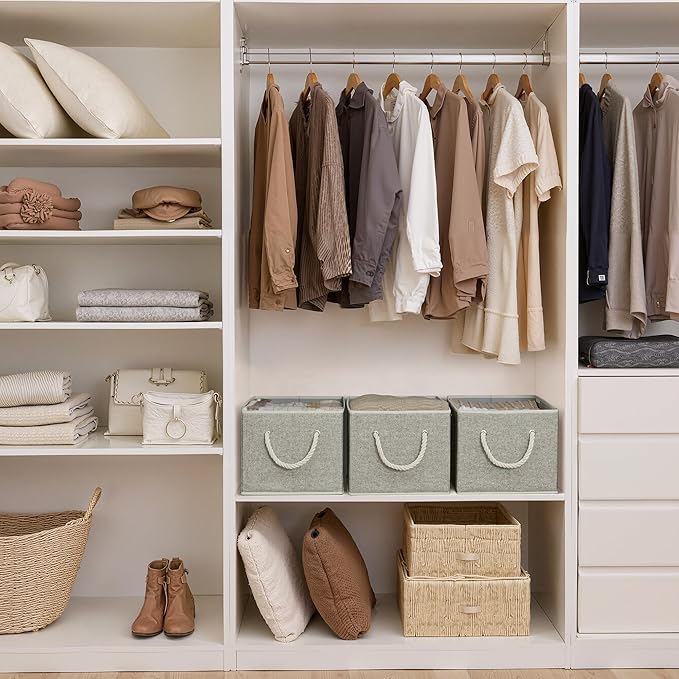 StorageWorks Storage Baskets for Shelves, Foldable Fabric Closet Storage Bins with Handles, Fabric Storage Bins Clothes Organizer, Gray, 3-Pack, Extra Large