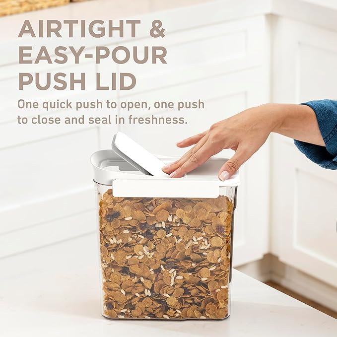 Bentgo Pantry - 6-Piece Airtight Cereal Containers, Easy Push & Pour Lid, Stackable & Clear BPA-Free Storage, Locking Lids for Freshness – Ideal for Kitchen & Pantry Organization (Snow)