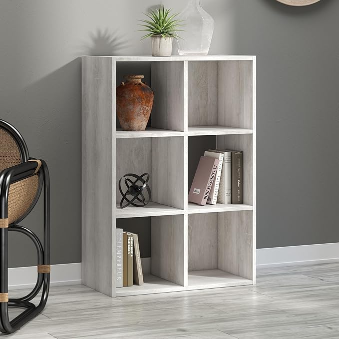 Signature Design by Ashley Paxberry Coastal 6 Cube Storage Organizer or Bookcase, Whitewash
