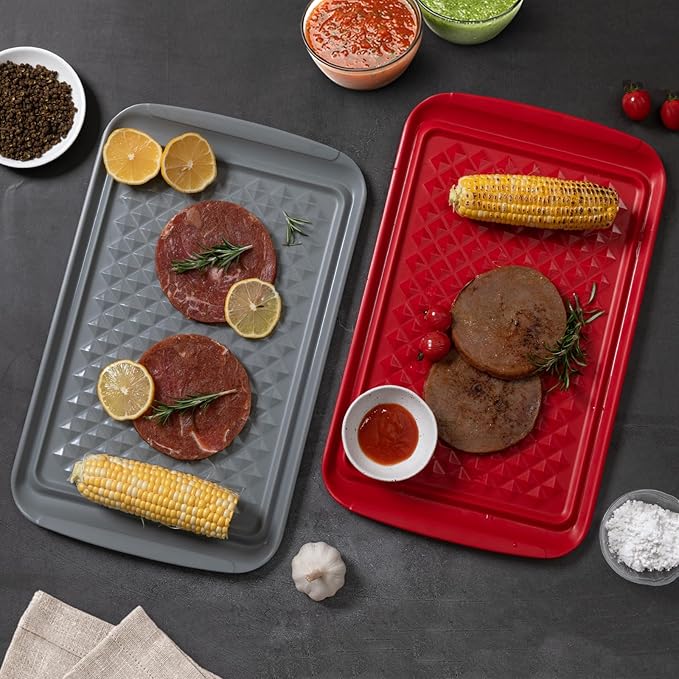 Grilling Prep and Serve Trays, BBQ Tray for Raw and Cooked Food, Melamine Serving Platter/Tray for Food, Set of 2, Great Gift for Father's Day and BBQ Lovers,Perfect for Everyday Use
