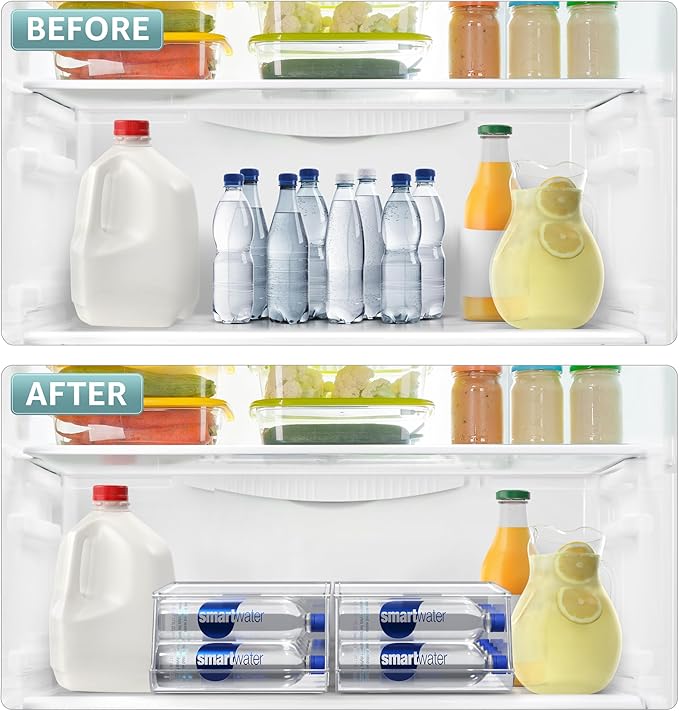 Sorbus Water Bottle Organizer for Fridge with Lid – Holds 9 Bottles – Stackable Drink Organizer for Refrigerator, Pantry, or Countertop – Clear BPA-Free Plastic Bottle Storage Holder
