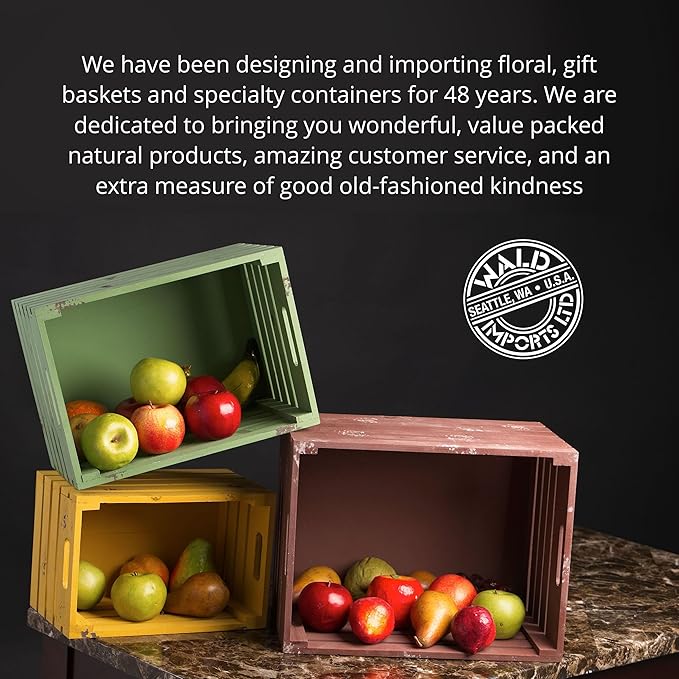 wald imports - Set of 3 Red, Green & Gold Wooden Crates for Storage - Decorative Wooden Crate Set for Home Decoration & Display - Vintage Storage for Household Goods