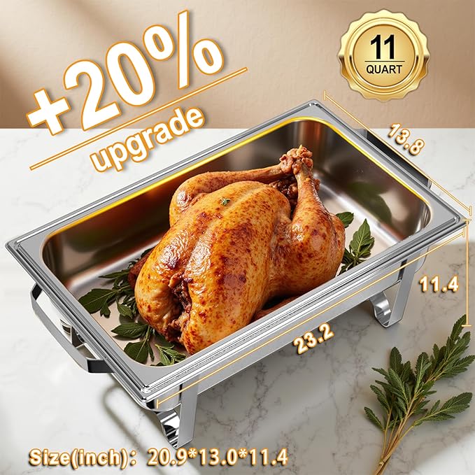 Chafing Dishes for Buffet 2 Pack, 11QT [Large Size and Sturdy] Stainless Steel Food Warmers for Parties Buffet [Silver Colors] Catering Supplies Buffet Display