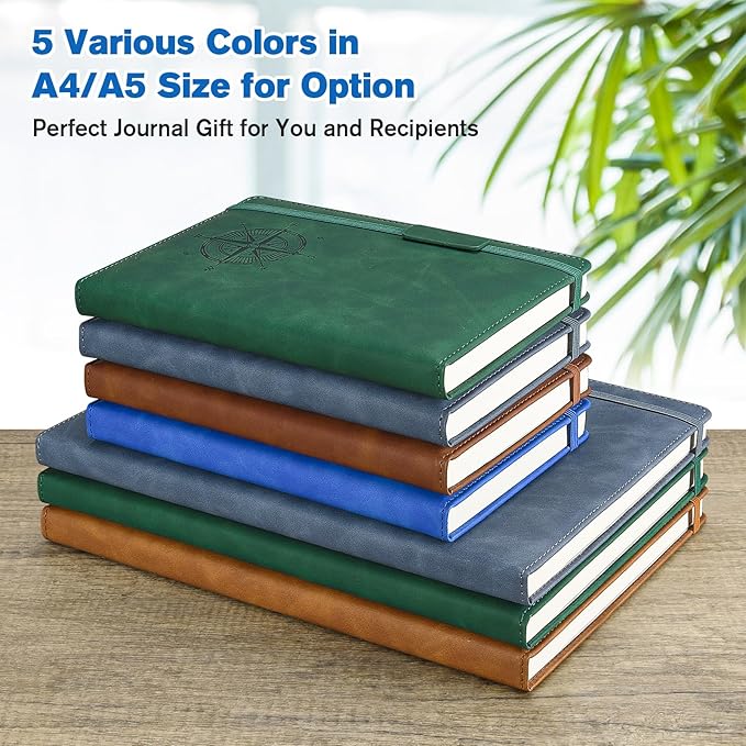 Notebook Journal for Women Men: Leather Journal for Writing, Hardcover College Ruled Journals Notebooks with Thick Paper, Large A5 Daily Journal for Travel, Diary, Gifts for Teens, 5.7"×8.5", Blue