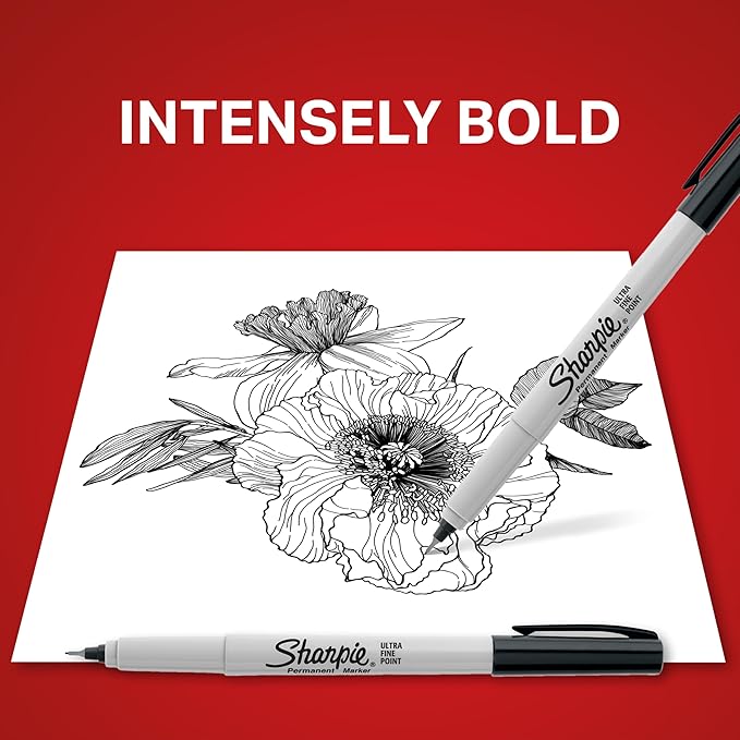 Sharpie Permanent Markers Ultra Fine Tip Markers Set Quick Drying And Fade Resistant Artist Marker For Wood Plastic Paper Metal And More Drawing Coloring And Poster Marker Black 12 Count