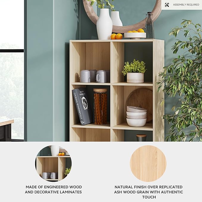 Signature Design by Ashley Piperton Contemporary 4-Tier Floor Standing 8 Cube Organizer, Wood, Works with 10.5" W x 10.5" D x 11" H Storage Bin (Sold Separately), Light Brown