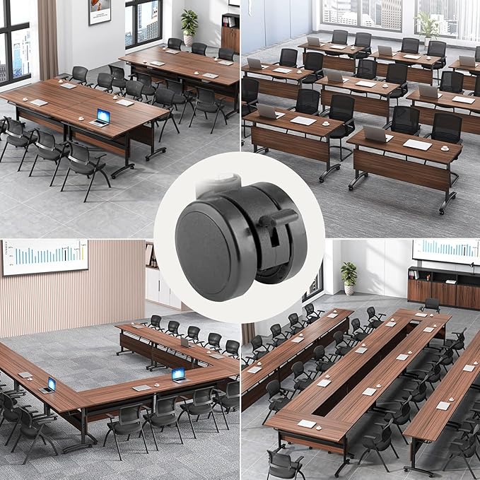 Conference Room Table with Silent Wheels, Mobile Folding Conference Table for 16 Person,Flip Top Office Training Tables with Walnuts Wood Tabletop, for School,Business Meeting Rooms (6Pack 71in)