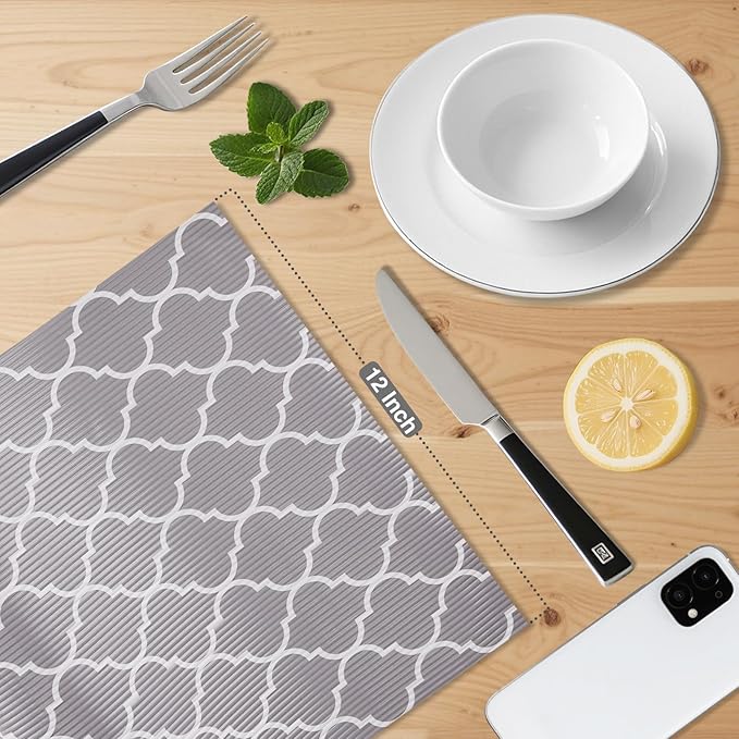 Glotoch Shelf Liner 12" x 30 ft. - Non Adhesive Refrigerator, Kitchen, Drawer Liners, Waterproof and Durable Fridge Table Place Mats for Cupboard, Cabinet, Drawer Liner, Quatrefoil Gray