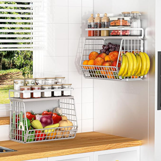 Magnetic Shelf for Fridge,Onion and Potato,Fruit and Vegetable Storage Hanging Basket,Kitchen Counter,RV Laundry Refrigerator Organziers,Magnetic Spice Rack for Refrigerator