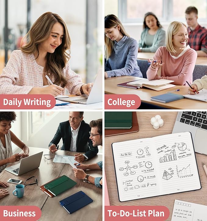 Lined Journal Notebook for Work, A5 Leather Notebook with Pen Holder, 100GSM/160 Pages Thick Paper, Daily Journals for Writing, School, Note Taking, Business, Travel, College Ruled