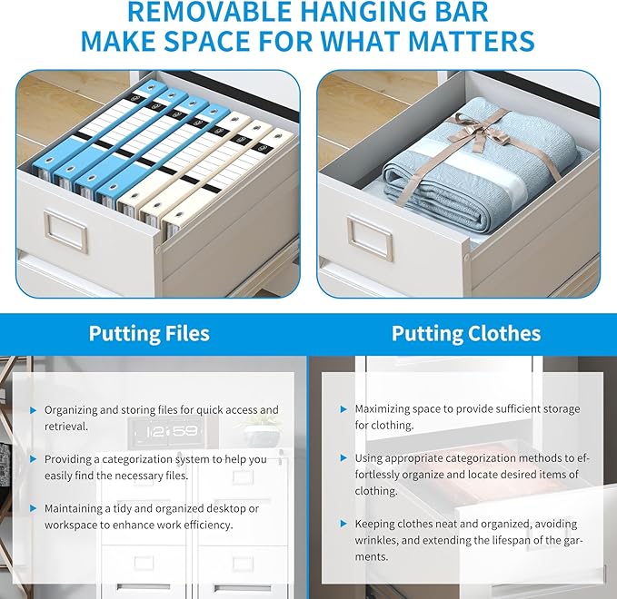 2 Drawer File Cabinet with Lock, Metal Vertical Filing Storage Cabinet for Home Office, Steel Vertical File Cabinets for Legal/Letter File Folders, Easy Assemble (White)
