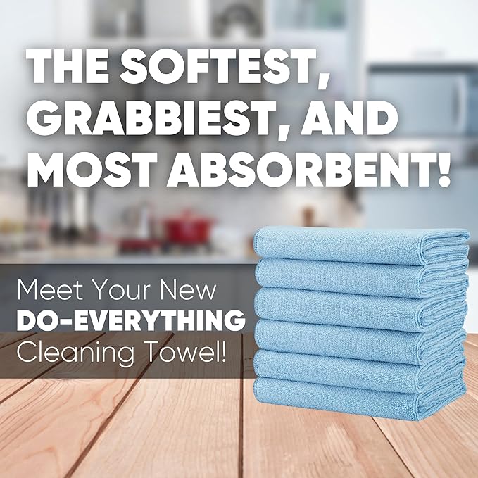 Microfiber Wholesale 16" x 24" Pro Multi Surface Microfiber Towels | 6 Pack (Blue)