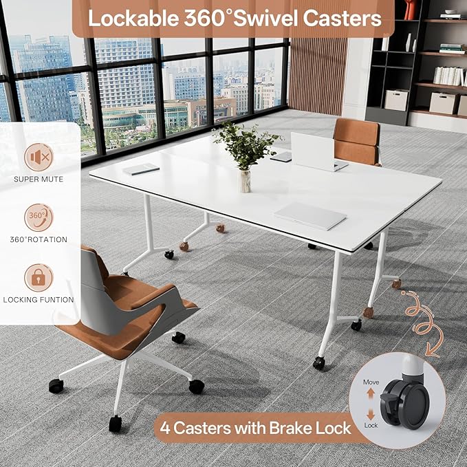 Conference Table, Folding Conference Tables for 2-20 People, Modern Conference Room Table with Wheels, Super Sturdy Large Rectangle Mobile Meeting Seminar Tables for Office (2PCS 47.2in)
