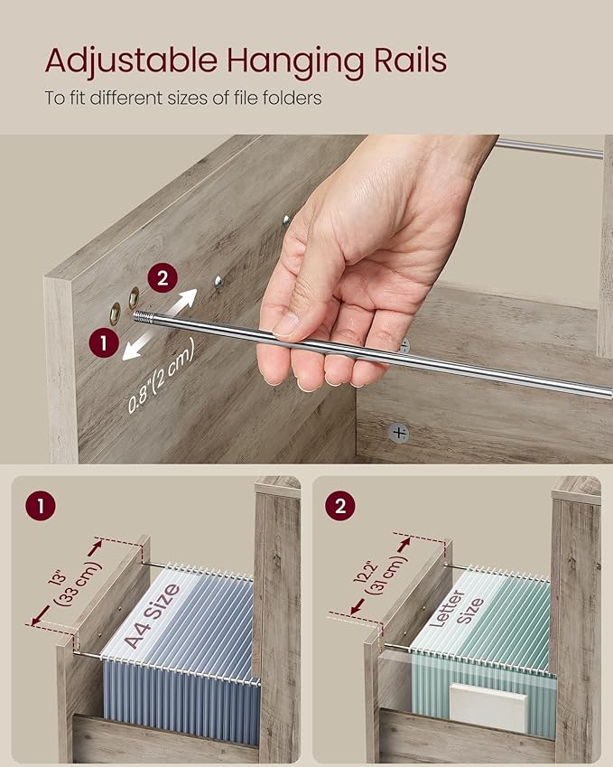 VASAGLE 2-Drawer File Cabinet, Small Rolling Filing Cabinet for Home Office, Printer Stand, for A4, Letter-Size Documents, 15.7 x 16.5 x 27.6 Inches, Heather Greige UOFC040LK02S