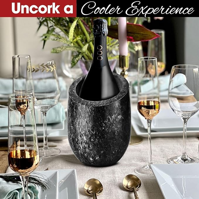 Flexzion Marble Wine Chiller Bucket – Black Wine Cooler & Champagne Bucket for Bar Cart Decor, Kitchen & Parties – Gifts for Men, Women & Enthusiasts – Fits 750ml Bottles