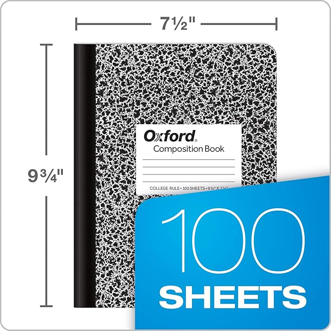 Oxford Composition Notebooks, College Ruled Paper, 9-3/4 x 7-1/2 Inches, 100 Sheets, Black, 6 Pack (63767)
