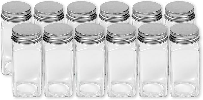 Simple Houseware Spice Jars 4 Ounce Square Bottles w/label, 12 Pack