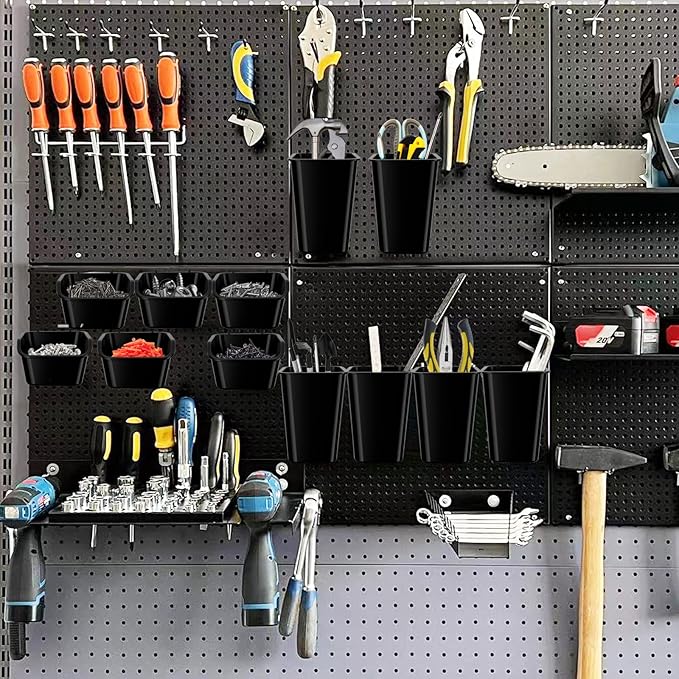 248PCS Pegboard Accessories Organizer Kit,1/8 and 1/4 inch Pegboard Hooks Assortment, Pegboard Bins, Metal Hooks for Hanging Storage (Black Cup)