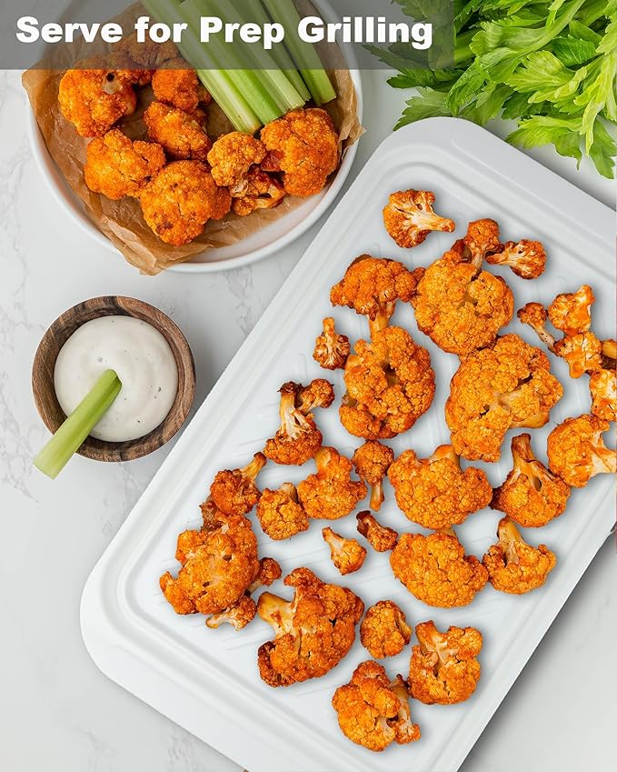 Grilling Prep and Serve Trays, BBQ Tray for Raw and Cooked Food, Melamine Serving Platter for Food, Set of 2, Black and White, Napkin and Cleaning Clothes Included