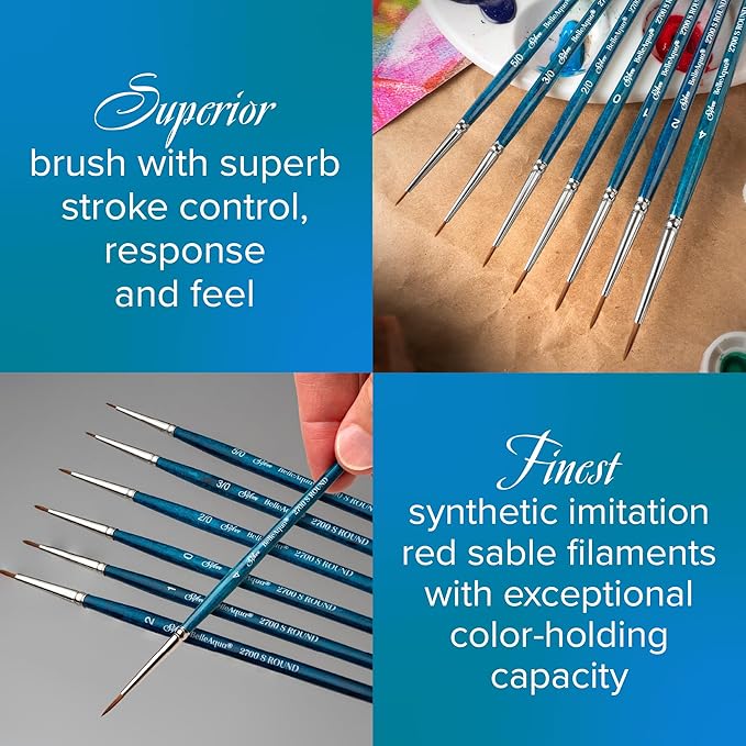 Silver Brush Limited BA-2702S BelleAqua Ideal Watercolor Brush Set, 4pc Professional Premium Soft Synthetic Sable Round Paint Brushes, Sizes 1, 2, 6, and 8