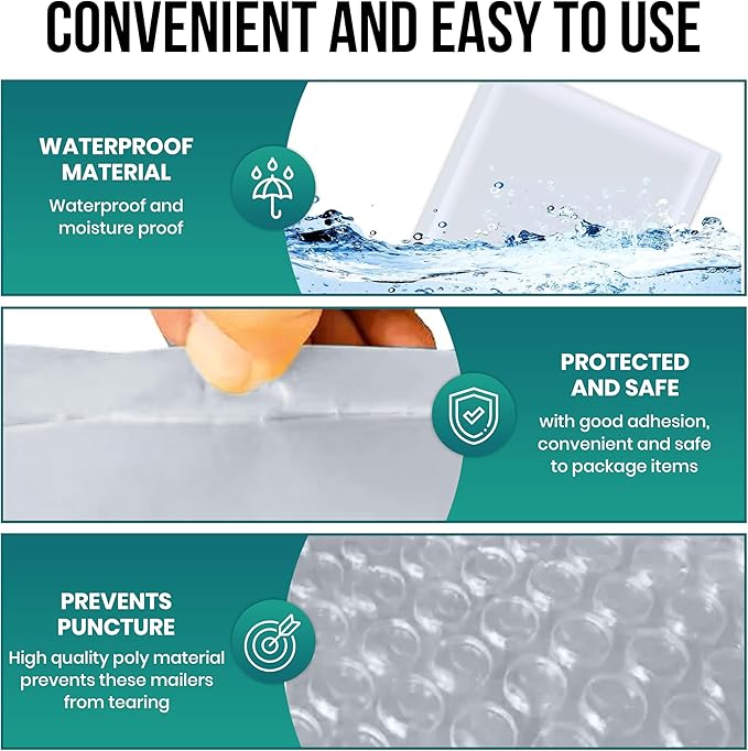 Levex - #6 12.5" x 19" [5 Pack] Poly Bubble Mailers, Padded Envelope Mailers, Packing Envelope & Mailing Bags for Shipping