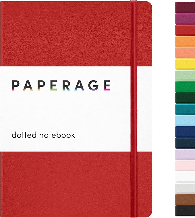 PAPERAGE Dotted Journal Notebook, (Red), 160 Pages, Medium 5.6 in x 8 in - 100 GSM Thick Paper – Hardcover Journaling Notebook for Work, School & Bullet Journaling