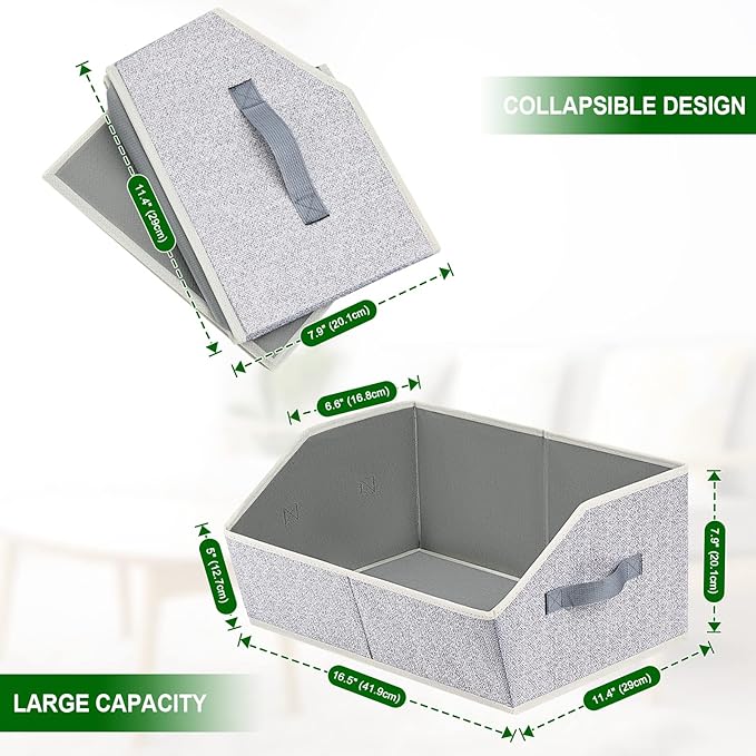 Closet Organizers Bins 6 Packs - Large Closet Shelf Organizer with Handles, Fabric Trapezoid Storage Bins, Collapsible Storage Cubes for Clothes, Towels, Light Gray