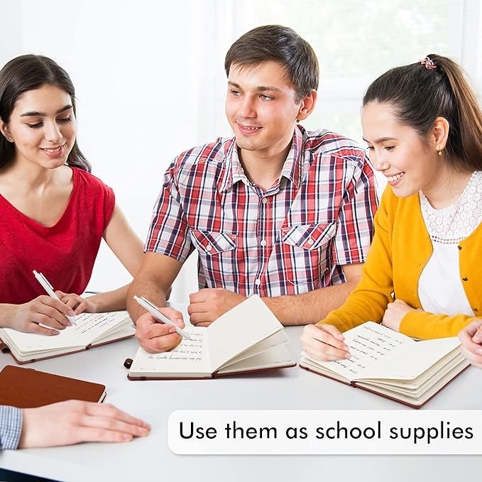 feela 12 Pack Notebooks Journals Bulk with 12 Black Pens, A5 Hardcover Notebook Classic Ruled Journal Set with Pen Holder for School Business Work Travel Writing, 120 GSM, 5.1”x8.3”, Brown