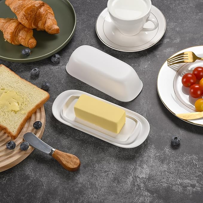 Butter Dish with Lid, Butter Keeper for Countertop, Airtight Butter Dish, Plastic Butter Keeper Tray for West/ East Coast Butter, Dishwasher Safe(Black)