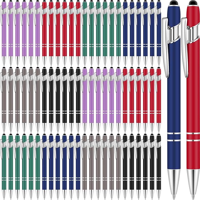 Leinuosen 48 Pcs Ballpoint Pen with Stylus Tip 1.0 mm/ 0.04 Inch Black Ink Metal Stylus Pen for Touch Screens 2 in 1 Stylus Ballpoint