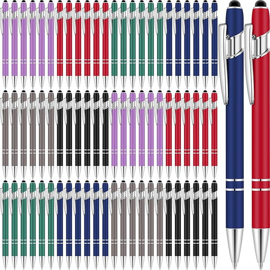 Leinuosen 72 Pcs Ballpoint Pen with Stylus Tip 1.0 mm/ 0.04 Inch Black Ink Metal Stylus Pen for Touch Screens 2 in 1 Stylus Ballpoint