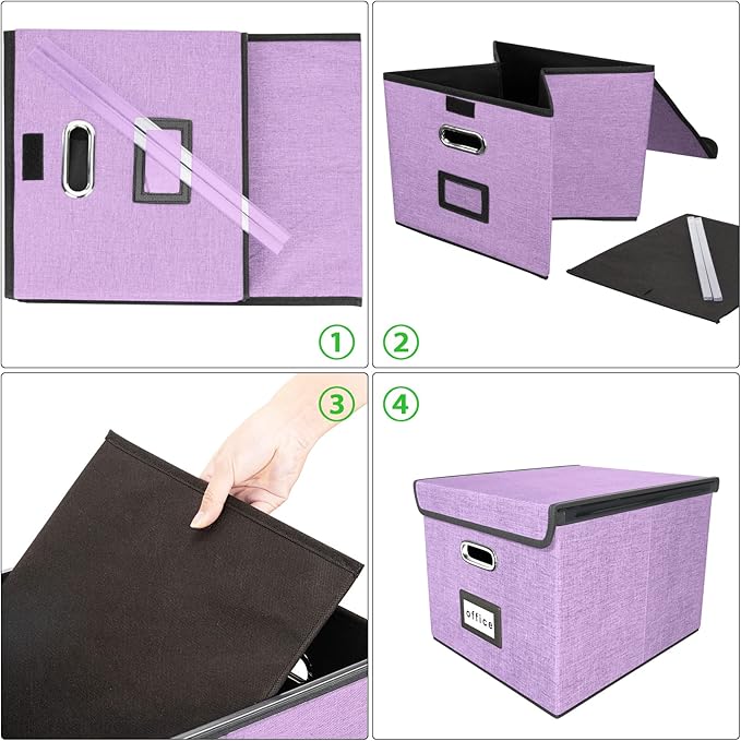 Decorative File Organizer Storage Boxes with Lid, Huolewa Linen Hanging Filing & Storage Box with Plastic Slide for Office/Decor/Home, Universal Hanging Filing Organization Box for Letter/Legal Folder