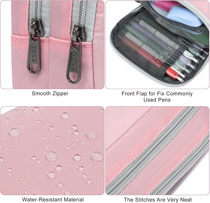XQXA Pencil Pouch Cute Large Pencil Case Organizer, Multifunctional Big Capacity Pencil Pouch with 3 Compartmens, aesthetic school supplies Pencil Bag for Office Travel Men Women (01-Cherry Pink)