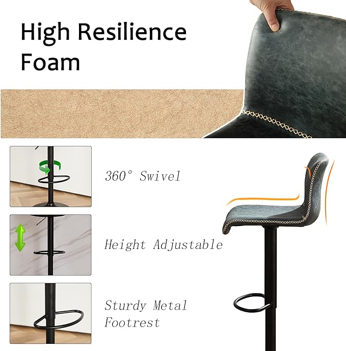 HeuGah Bar Stools Set of 4, Swivel Counter Height Barstools with Back, Adjustable Height 24" to 32", Faux Leather Bar Chairs for Kitchen Island (Deep Teal, Set of 4 (24'' to 32''))