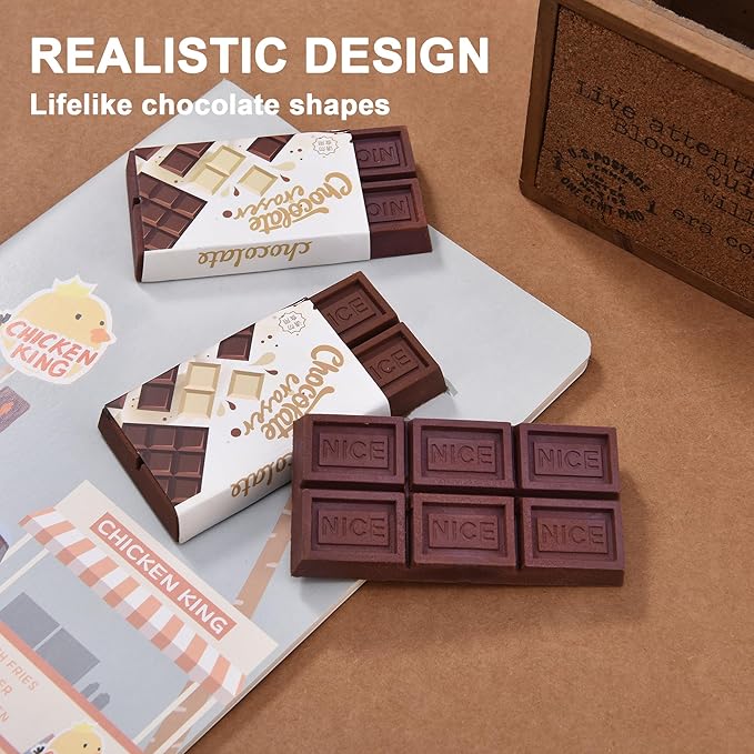 6Pcs Chocolate Shape Erasers for Kids, Cute Chocolate Bar Erasers Bulk for School Classroom Supplies Party Favors