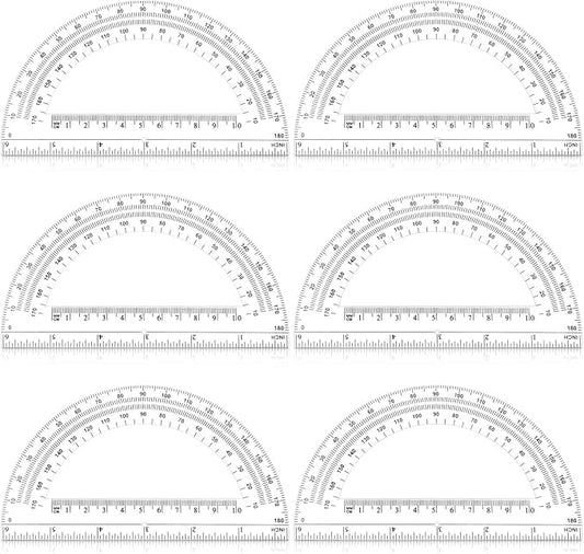 Zonon 6 Pieces Plastic Protractors Bulk Classroom Clear Math Protractors 180 Degrees 6 Inch for Geometry Student, Angle Measurement, Students Back to School Supplies Office Supplies