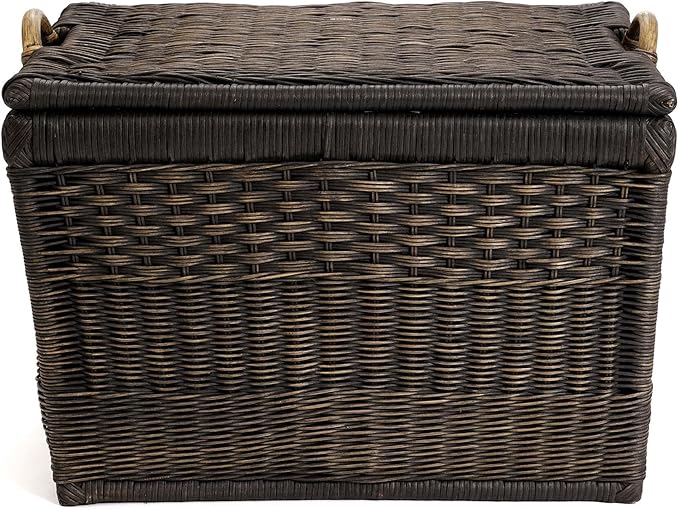 The Basket Lady Lift-Off Lid Wicker Storage Basket, Large, 24.5 in L x 18 in W x 17.5 in H, Antique Walnut Brown