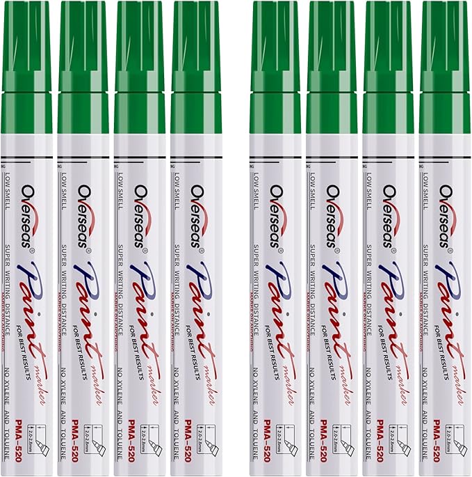 Paint Pens Paint Markers - Green Permanent Markers 8 Pack, Oil Based Waterproof Quick Dry Medium Tip Marker Pen for Metal, Wood, Fabric, Plastic, Rock, Stone, Mugs, Canvas, Glass, Art Craft