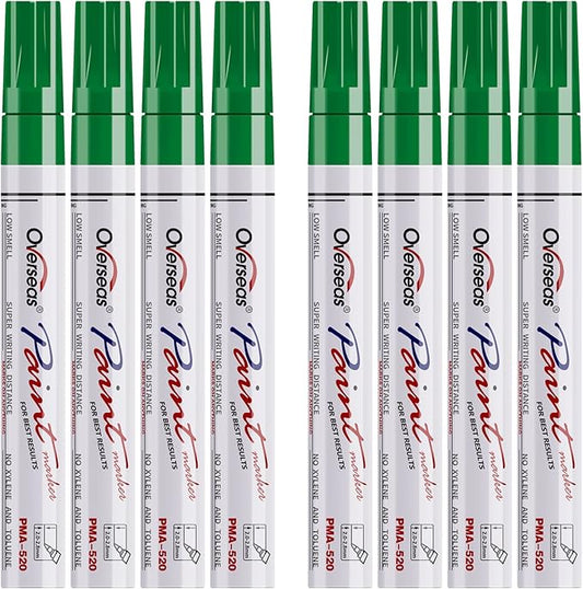 Paint Pens Paint Markers - Green Permanent Markers 8 Pack, Oil Based Waterproof Quick Dry Medium Tip Marker Pen for Metal, Wood, Fabric, Plastic, Rock, Stone, Mugs, Canvas, Glass, Art Craft