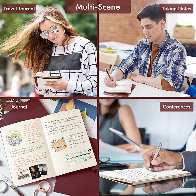 feela 8 Pack Soft Cover Journal Bulk, Notebooks College Ruled for Work, Lined Travel Journal for Women Men, Note Taking Notebook School Supplies Business Writing, 8.2” x 5.5”, A5, Wine