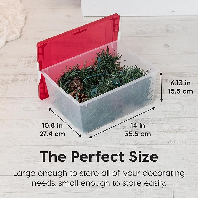 IRIS USA 12 Qt. Plastic Storage Bins Containers with Lids, 4 Pack, Sensory Bin, Craft Storage, Craft Organizers and Storage, Organizing Container for Home, Office School Supplies, Stackable, Clear/Red