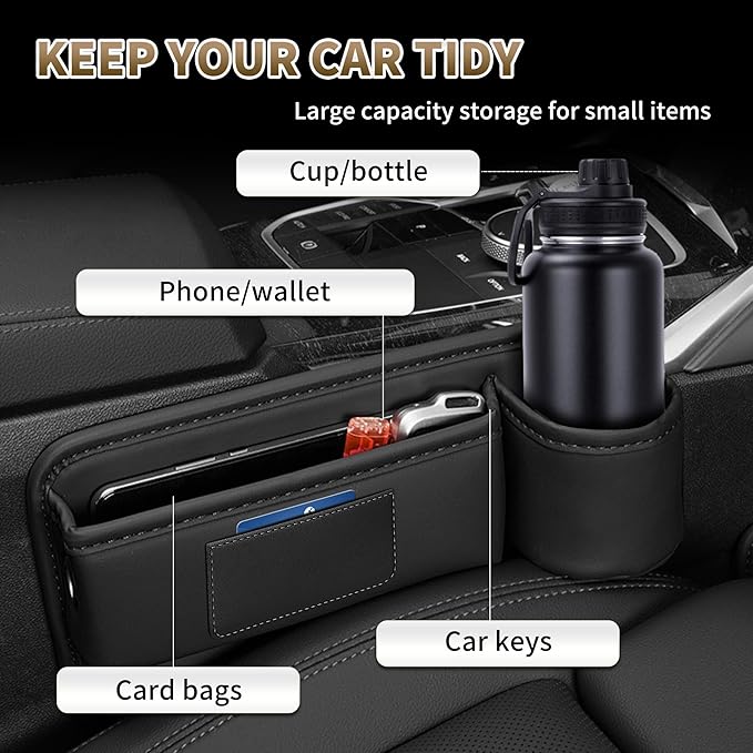 Kwak's 2 Pack Car Seat Gap Filler Organizer, Multifunctional Universal Storage Box with Cup Holder for Phone, Glasses (Brown)