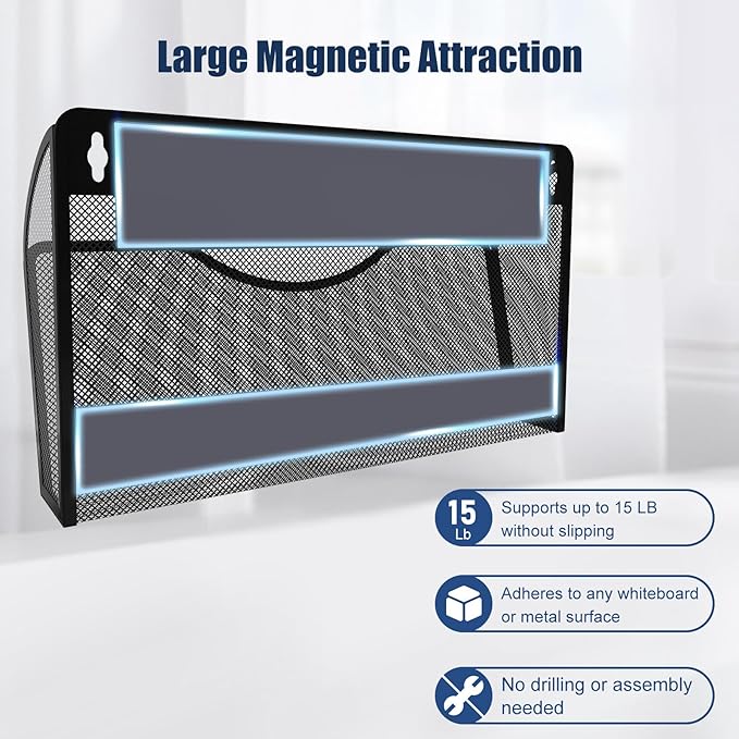 Magnetic File Holder 1 Pockets File Folder Organizer, Office Hanging Magazine Rack for File Cabinets, Magnetic Paper Holder, No Drilling Mail Organizer for Refrigerator, Office