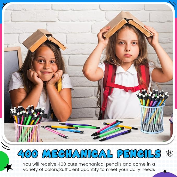 Colarr 400 Pieces Mechanical Pencils 0.7 mm with Eraser Pastel Art Pencils for Kid School Students Artist Writing Drawing Sketching